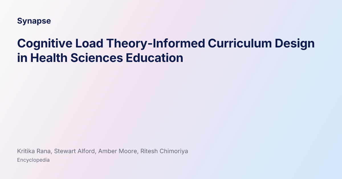 Cognitive Load Theory-Informed Curriculum Design in Health Sciences ...